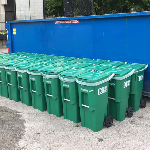 Many Block Bins at a business