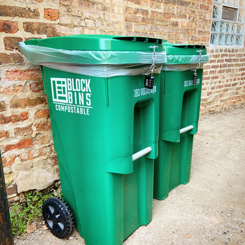 A couple Block Bins at a restaurant