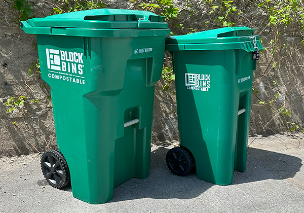 A 65-gallon Block Bin next to a 35-gallon Block Bin